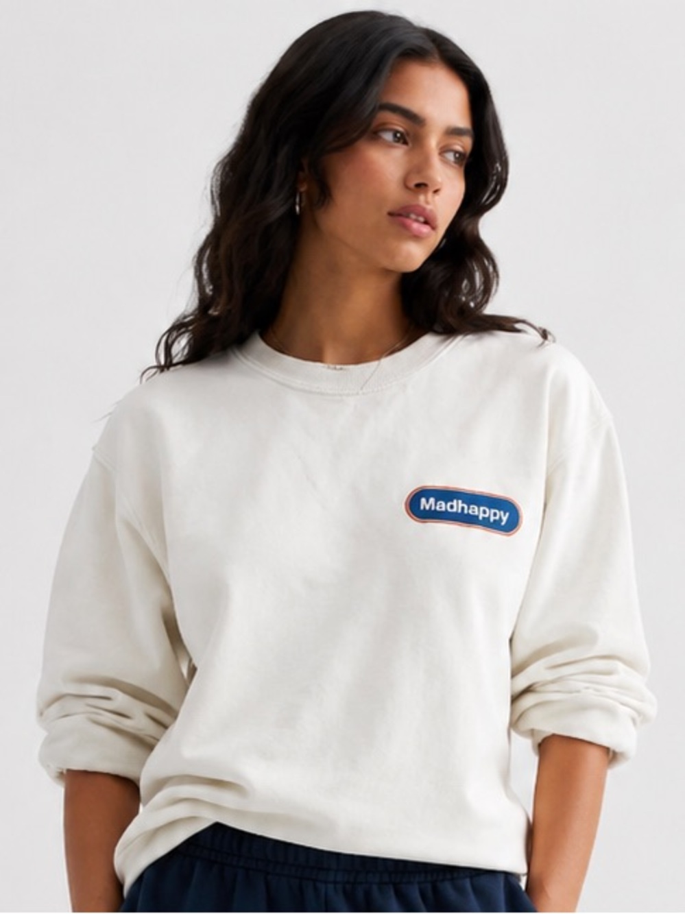 Madhappy‎ Off-White Crewneck Classics Logo Sweatshirt Pullover USA Size Small - Picture 2 of 13